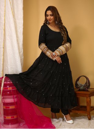 Black Art Silk Embroidered Anarkali Suit