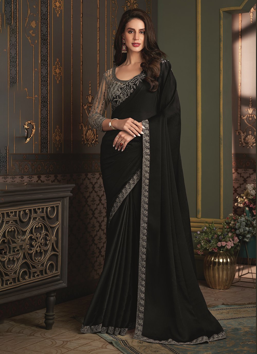 Designer Reception Saree | Black | Wedding Saree