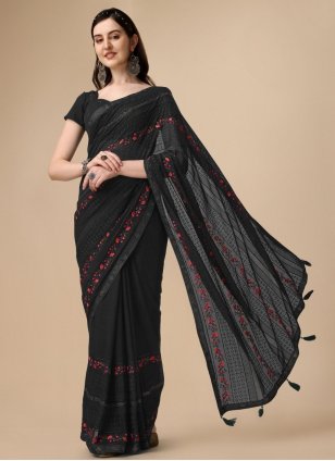 Galaxy Galaxy 2512 Black Silk Chiffon Saree – Sanskar Sarees