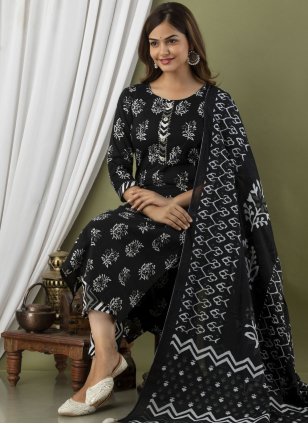 Black Cotton  Embroidered Readymade Salwar Suits