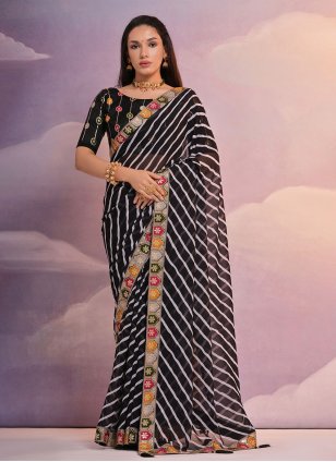 Black Georgette Border Classic Sari