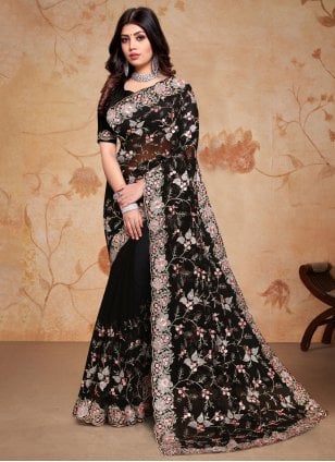 Black Georgette Diamond Designer Saree