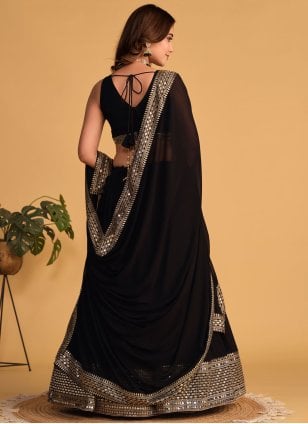 
                            Black Georgette Embroidered Trendy Lehenga Choli