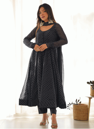 Black Georgette Printed Women's Anarkali Suit