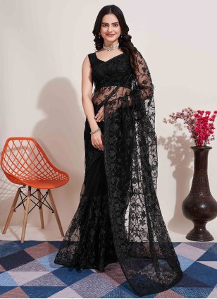 Black Net Embroidered Classic Sari