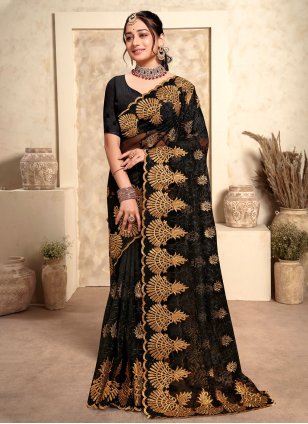 Black Net Embroidered Classic Sari