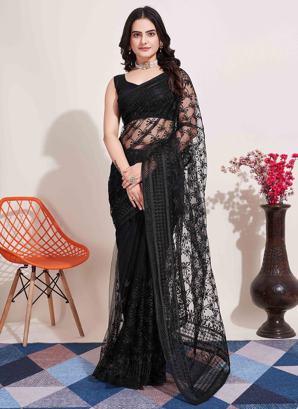 Buy Black Pre Stitched Saree With Lace Blouse Online in India - Etsy |  Women lace blouse, Lace blouse design, Fancy blouses