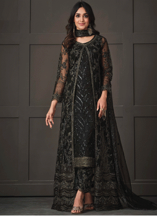 Black Net Fancy Work Women's Salwar suit