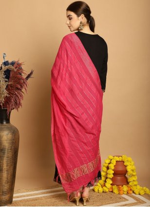 Black Rayon Embroidered Readymade Salwar Suits