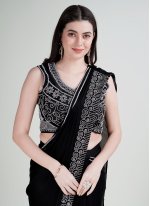 Black Satin Beads Trendy Sari