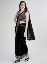 Black Satin Beads Trendy Sari
