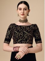 Black Velvet Embroidered Designer Sari