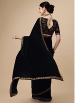 Black Velvet Embroidered Designer Sari