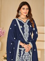 Blue Art Silk Embroidered Trendy Salwar Kameez