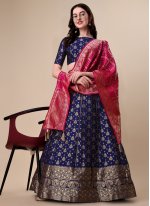 Blue Banarasi Jacquard Weaving Lehenga Choli