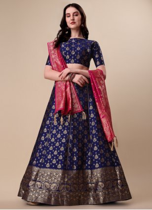 Blue Banarasi Jacquard Weaving Lehenga Choli