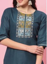 Blue Blended Cotton Embroidered Trendy Salwar Kameez