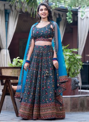 Amazon.com: Janasya Indian Women's Sky Blue Georgette Digital Floral  Printed Lehenga Choli With Dupatta : Clothing, Shoes & Jewelry