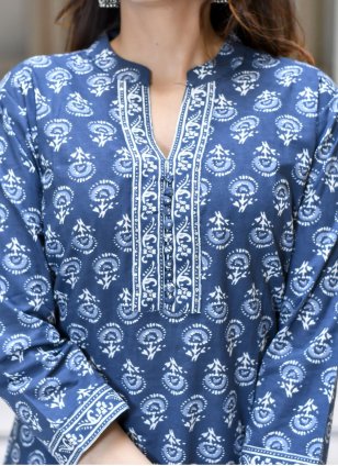 Blue Cotton  Printed Readymade Salwar Suits