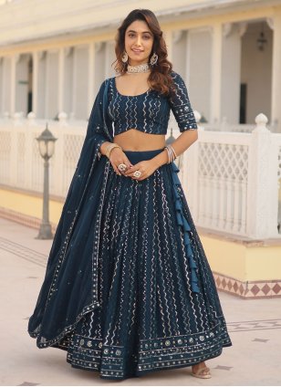 Engagement, Reception, Wedding Blue color Banarasi Silk fabric Lehenga :  1895675