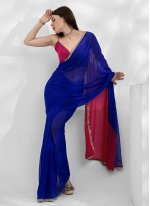 Blue Georgette Lace Classic Sari