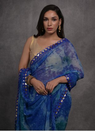 Blue Georgette Mirror Trendy Sari