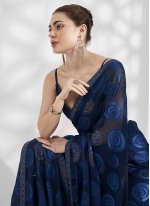 Blue Jacquard Swarovski Trendy Sari