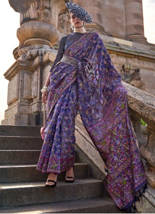 Blue Organza Weaving Designer Sari