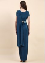 Blue Satin Embroidered Trendy Sari
