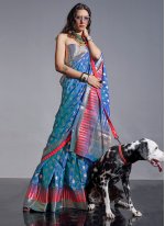Blue Silk Woven Trendy Sari