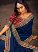 Blue Vichitra Silk Border Trendy Sari