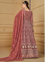 Brown Georgette Embroidered Trendy Salwar Suits