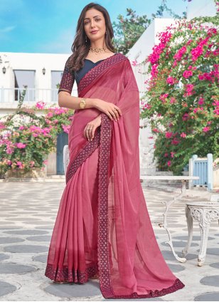 Burgundy Shimmer Embroidered Contemporary Sari