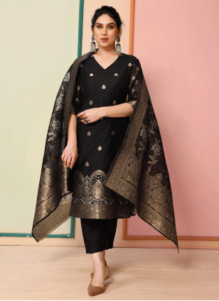 Chanderi Woven Salwar suit in Black