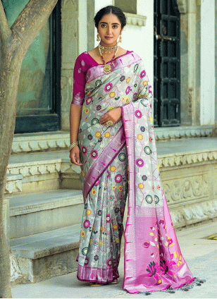 color Banarasi Silk Traditional Saree with Woven work