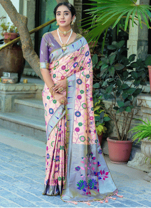 color Banarasi Silk Traditional Saree with Woven work