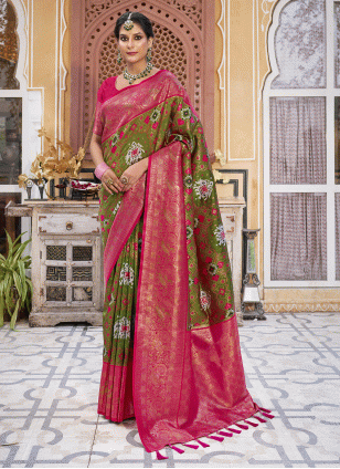 color Patola Silk Traditional Saree with Weaving work