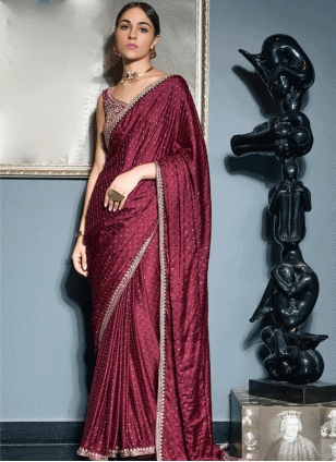 color Satin Traditional Saree with Fancy Work work