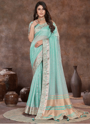 color Traditional Saree with Fancy Work work