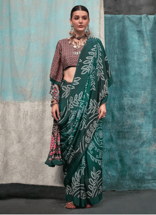 color Traditional Saree with Printed work