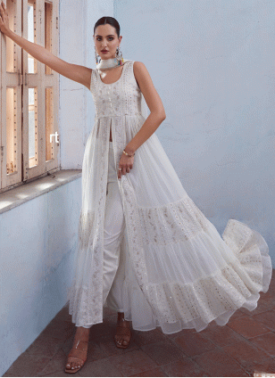 Compelling White Fancy Work work Salwar suit