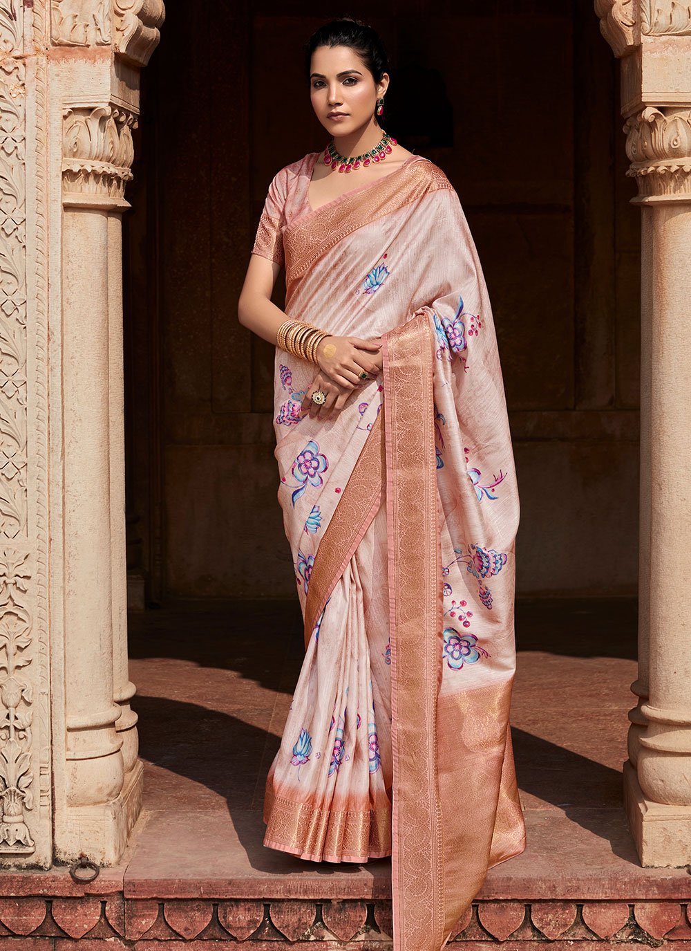 BUY LIGHT PEACH HEAVY WORK SAREE Online In India | Label Shaurya Sanadhya