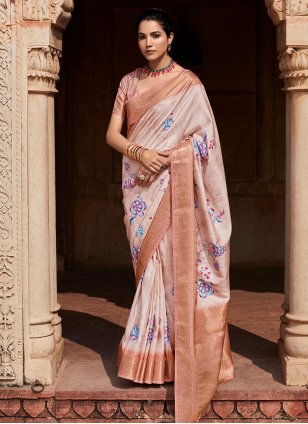 Cream Handloom Silk Woven Designer Saree