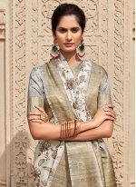 Cream Handloom Silk Woven Designer Sari