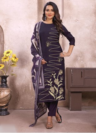 Maroon Muslin Salwar Suit With Printed Designs And Gota Patti at Soch