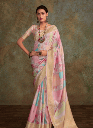 Digital Print work Multi Colour color Silk Blend fabric Digital Print Traditional Saree