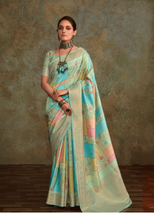 Digital Print work Multi Colour color Silk Blend fabric Digital Print Traditional Saree