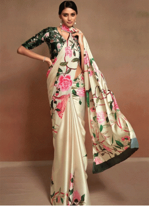 Dignified Printed work Traditional Saree
