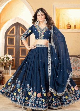 60 121 Blue Party Lehenga Choli Blue Party Ghagra Choli Blue Party Chaniya Choli and Blue Party Lehenga online shopping