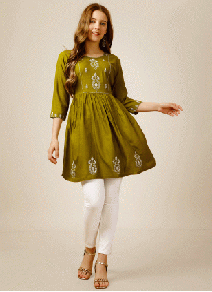 Embroidered Rayon Kurta Kurti